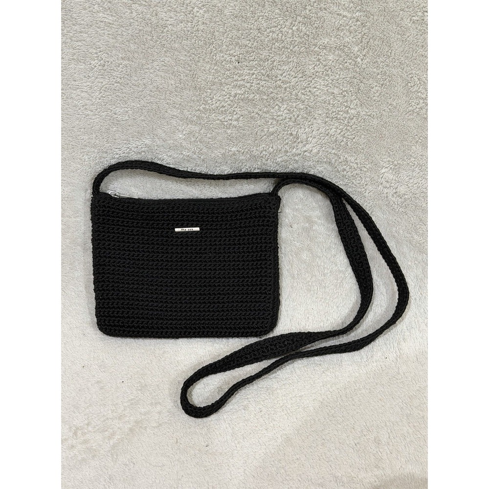 The Sak Crochet Small Crossbody Bag Black Knit Zippered Shoulder Bag Classic